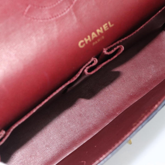 CHANEL Double Flap 25 Matelasse Chain Bag Lamb Skin Navy Gold CC Auth 188549SAV