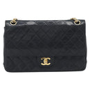 CHANEL Double Flap 25 Matelasse Chain Bag Lamb Skin Navy Gold CC Auth 188549SAV-13
