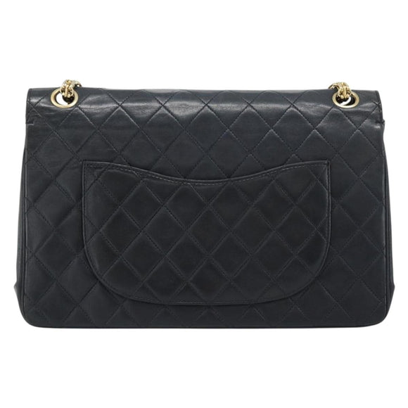 CHANEL Double Flap 25 Matelasse Chain Bag Lamb Skin Navy Gold CC Auth 188549SAV