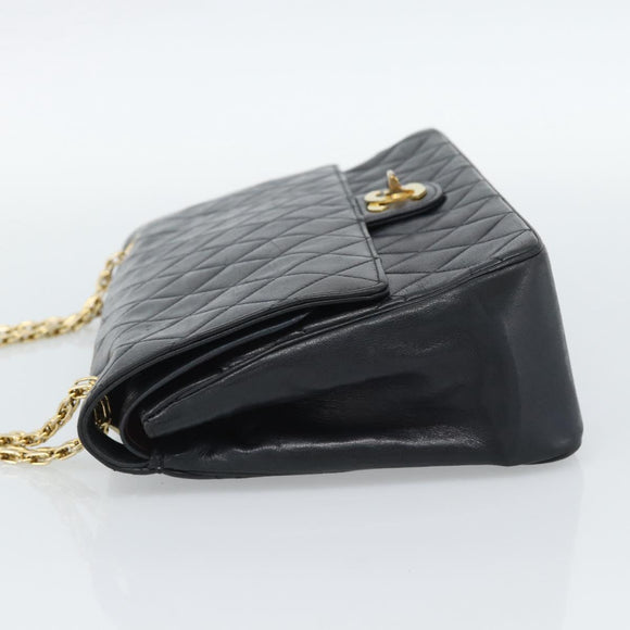 CHANEL Double Flap 25 Matelasse Chain Bag Lamb Skin Navy Gold CC Auth 188549SAV