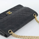 CHANEL Double Flap 25 Matelasse Chain Bag Lamb Skin Navy Gold CC Auth 188549SAV-6