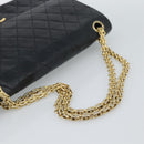 CHANEL Double Flap 25 Matelasse Chain Bag Lamb Skin Navy Gold CC Auth 188549SAV-7