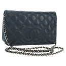 CHANEL Matelasse Chain Wallet Bag Caviar Skin Navy Silver CC Auth 188550SAV-1