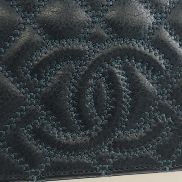 CHANEL Matelasse Chain Wallet Bag Caviar Skin Navy Silver CC Auth 188550SAV