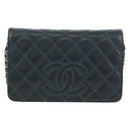 CHANEL Matelasse Chain Wallet Bag Caviar Skin Navy Silver CC Auth 188550SAV-13