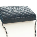 CHANEL Matelasse Chain Wallet Bag Caviar Skin Navy Silver CC Auth 188550SAV-6