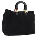 FENDI Hand Bag Suede Black Gold Auth 188554A-1