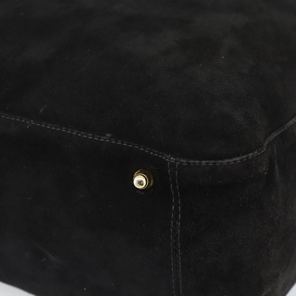 FENDI Hand Bag Suede Black Gold Auth 188554A