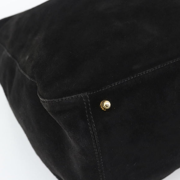 FENDI Hand Bag Suede Black Gold Auth 188554A