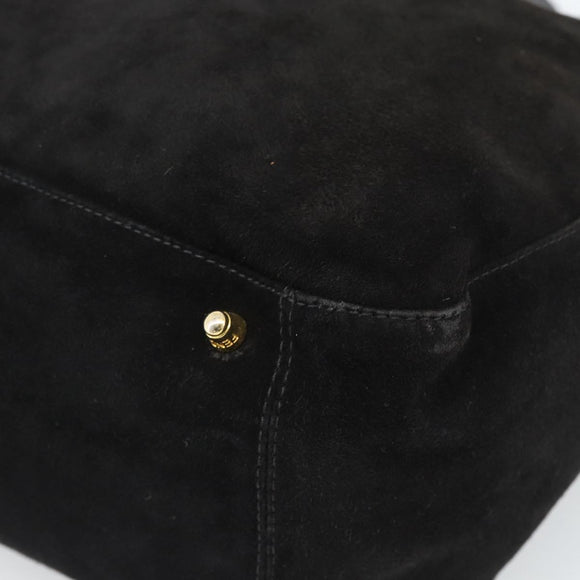 FENDI Hand Bag Suede Black Gold Auth 188554A