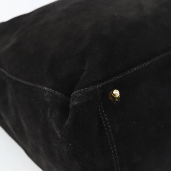 FENDI Hand Bag Suede Black Gold Auth 188554A