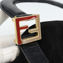 FENDI Hand Bag Suede Black Gold Auth 188554A-9