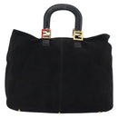 FENDI Hand Bag Suede Black Gold Auth 188554A-13