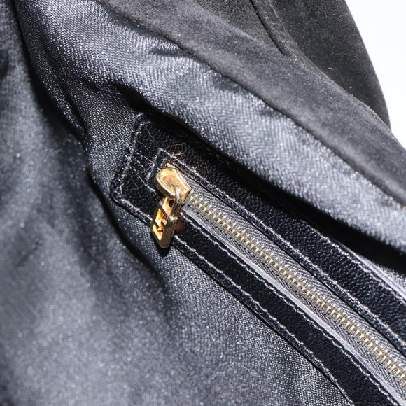 FENDI Hand Bag Suede Black Gold Auth 188554A