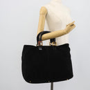 FENDI Hand Bag Suede Black Gold Auth 188554A-23