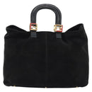 FENDI Hand Bag Suede Black Gold Auth 188554A-2