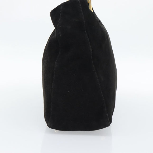 FENDI Hand Bag Suede Black Gold Auth 188554A