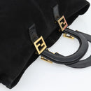 FENDI Hand Bag Suede Black Gold Auth 188554A-7