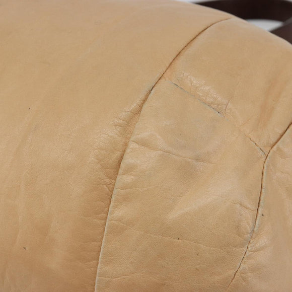 CELINE Hand Bag Leather Beige Gold Auth 188555