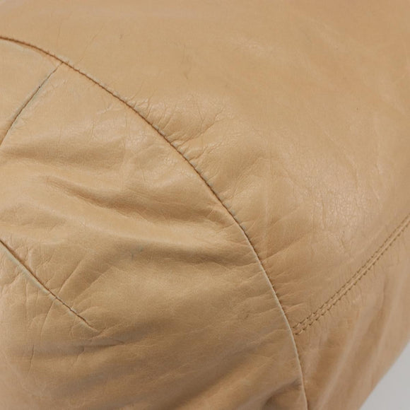 CELINE Hand Bag Leather Beige Gold Auth 188555