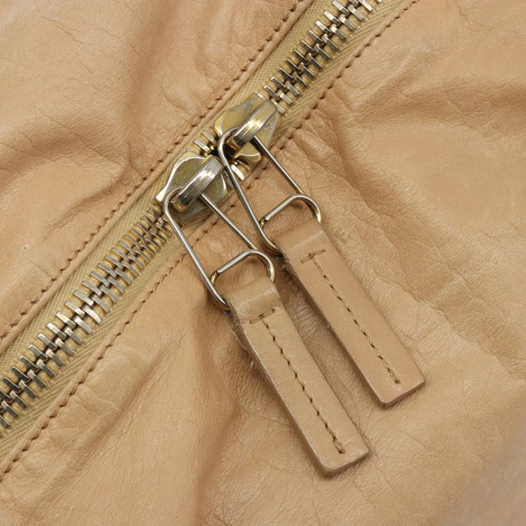 CELINE Hand Bag Leather Beige Gold Auth 188555