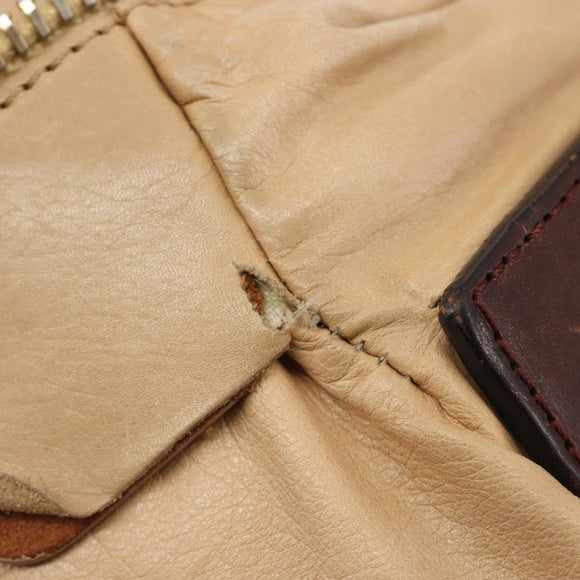 CELINE Hand Bag Leather Beige Gold Auth 188555