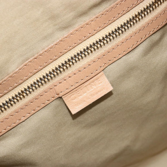 CELINE Hand Bag Leather Beige Gold Auth 188555