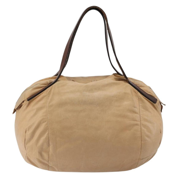 CELINE Hand Bag Leather Beige Gold Auth 188555
