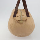 CELINE Hand Bag Leather Beige Gold Auth 188555-4