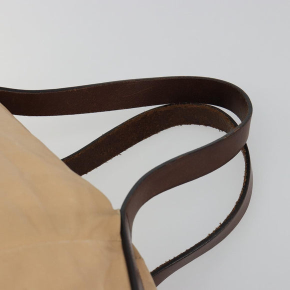 CELINE Hand Bag Leather Beige Gold Auth 188555