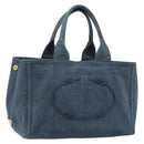 PRADA Canapa MM Hand Bag Canvas Blue Auth 188558-1