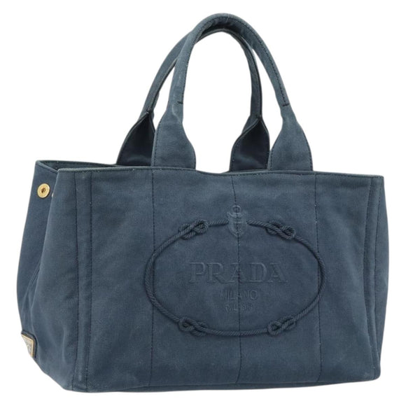 PRADA Canapa MM Hand Bag Canvas Blue Auth 188558