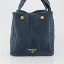 PRADA Canapa MM Hand Bag Canvas Blue Auth 188558-5