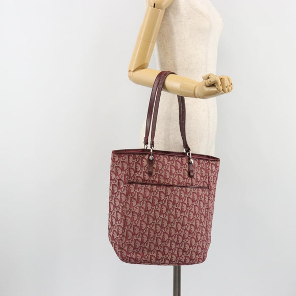 Christian Dior Trotter Canvas Tote Bag Red Silver Auth 188560