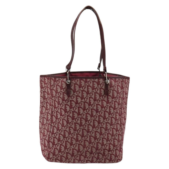 Christian Dior Trotter Canvas Tote Bag Red Silver Auth 188560