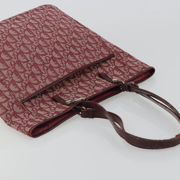 Christian Dior Trotter Canvas Tote Bag Red Silver Auth 188560
