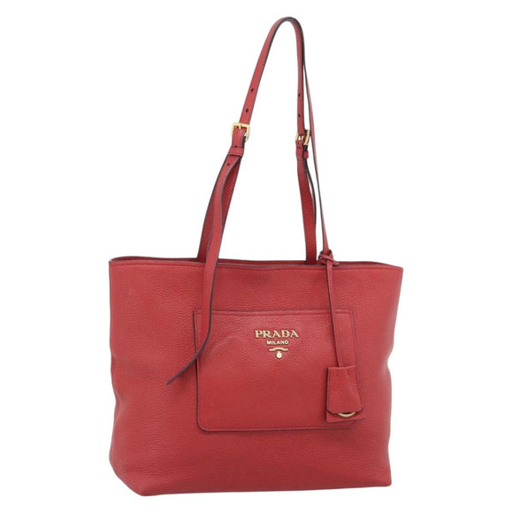 PRADA Tote Bag Leather Red Auth 188562A