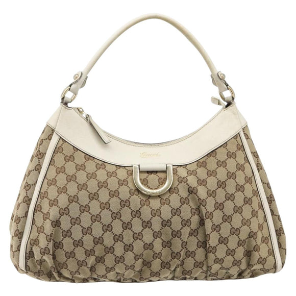 GUCCI GG Canvas Abbey Hand Bag Beige Gold Auth 188567A