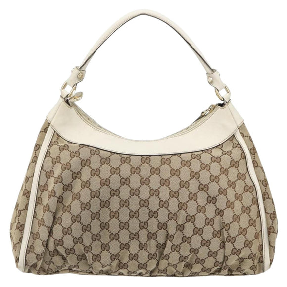 GUCCI GG Canvas Abbey Hand Bag Beige Gold Auth 188567A