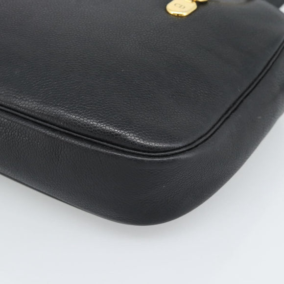 Christian Dior Shoulder Bag Leather Black Gold Auth 188570