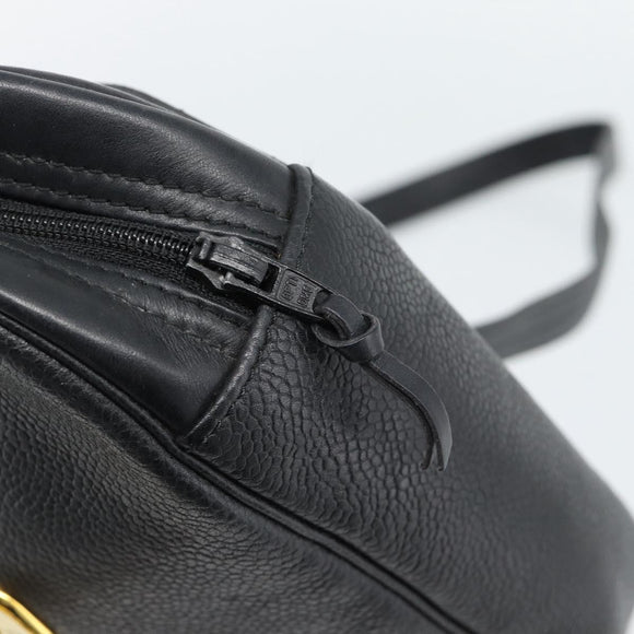 Christian Dior Shoulder Bag Leather Black Gold Auth 188570