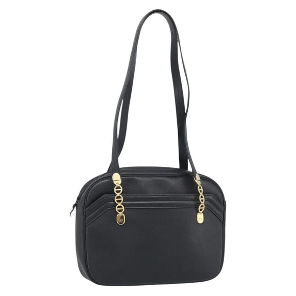 Christian Dior Shoulder Bag Leather Black Gold Auth 188570