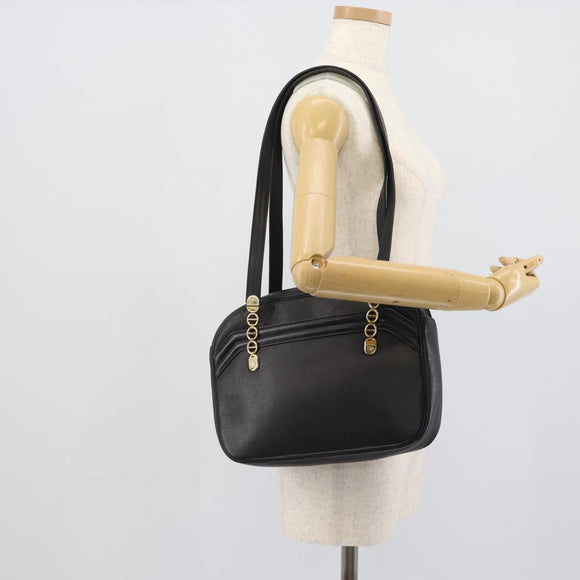 Christian Dior Shoulder Bag Leather Black Gold Auth 188570