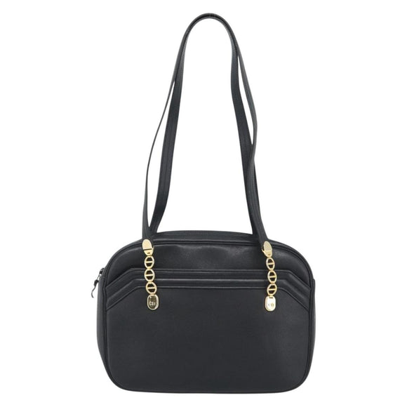 Christian Dior Shoulder Bag Leather Black Gold Auth 188570
