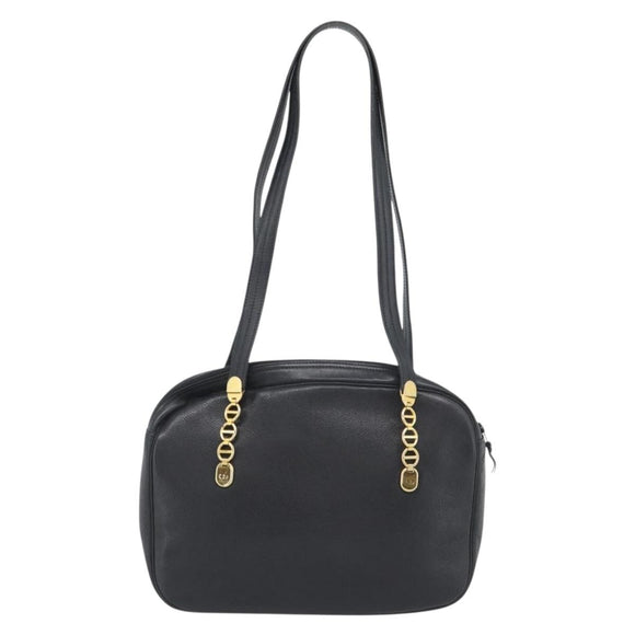 Christian Dior Shoulder Bag Leather Black Gold Auth 188570