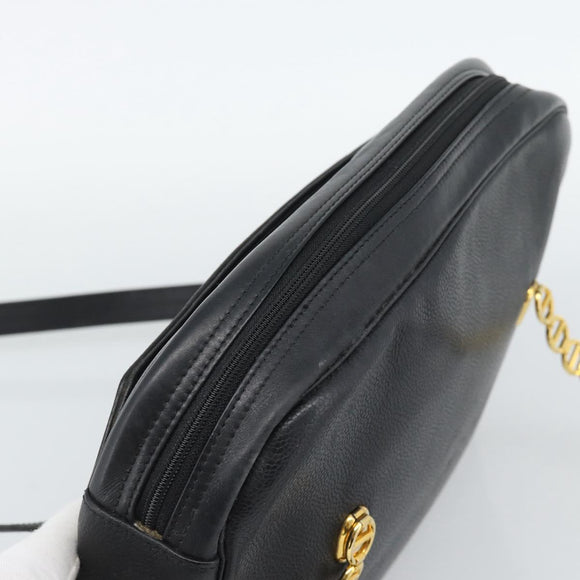 Christian Dior Shoulder Bag Leather Black Gold Auth 188570