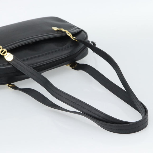 Christian Dior Shoulder Bag Leather Black Gold Auth 188570