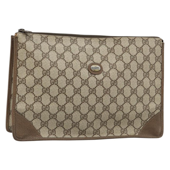 GUCCI GG Supreme Clutch Bag Clutch Bag PVC Beige Auth 188571