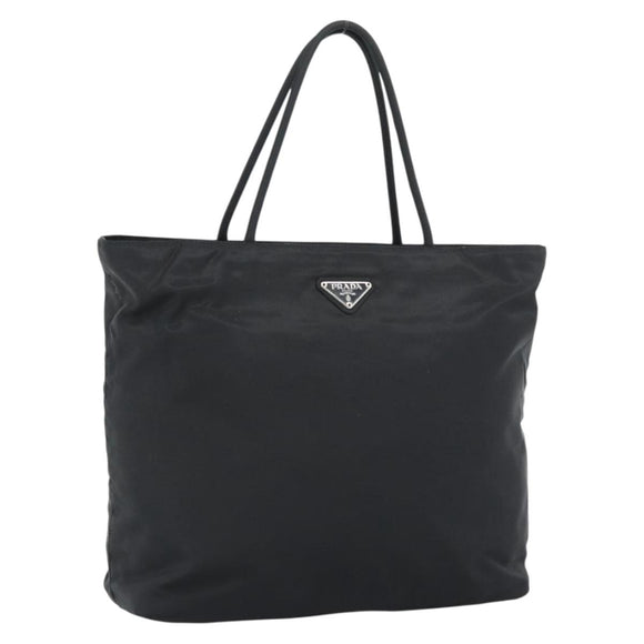 PRADA Hand Bag Nylon Black Silver Auth 188572
