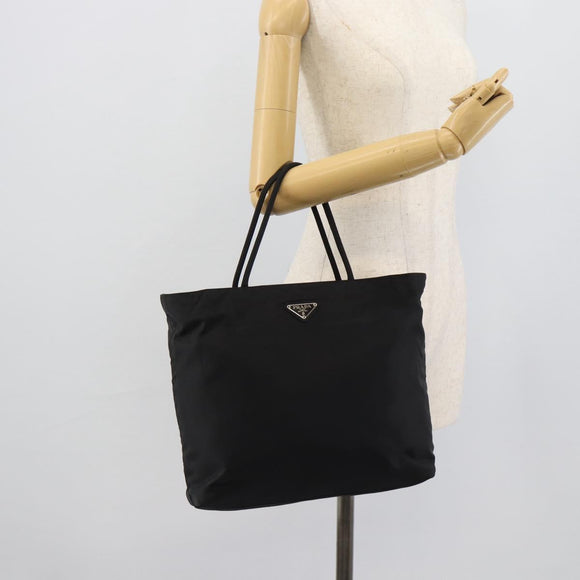 PRADA Hand Bag Nylon Black Silver Auth 188572